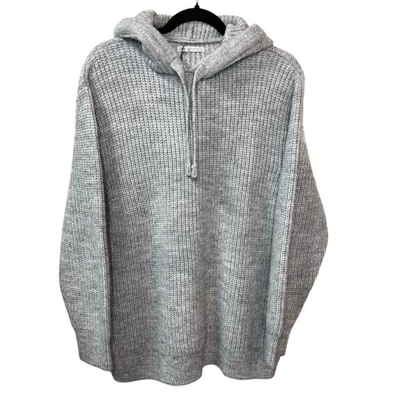ZARA Chunky Knit Hoodie Size M Oversize Sweater Cozy Capsule Minimalist neutral - Picture 1 of 8